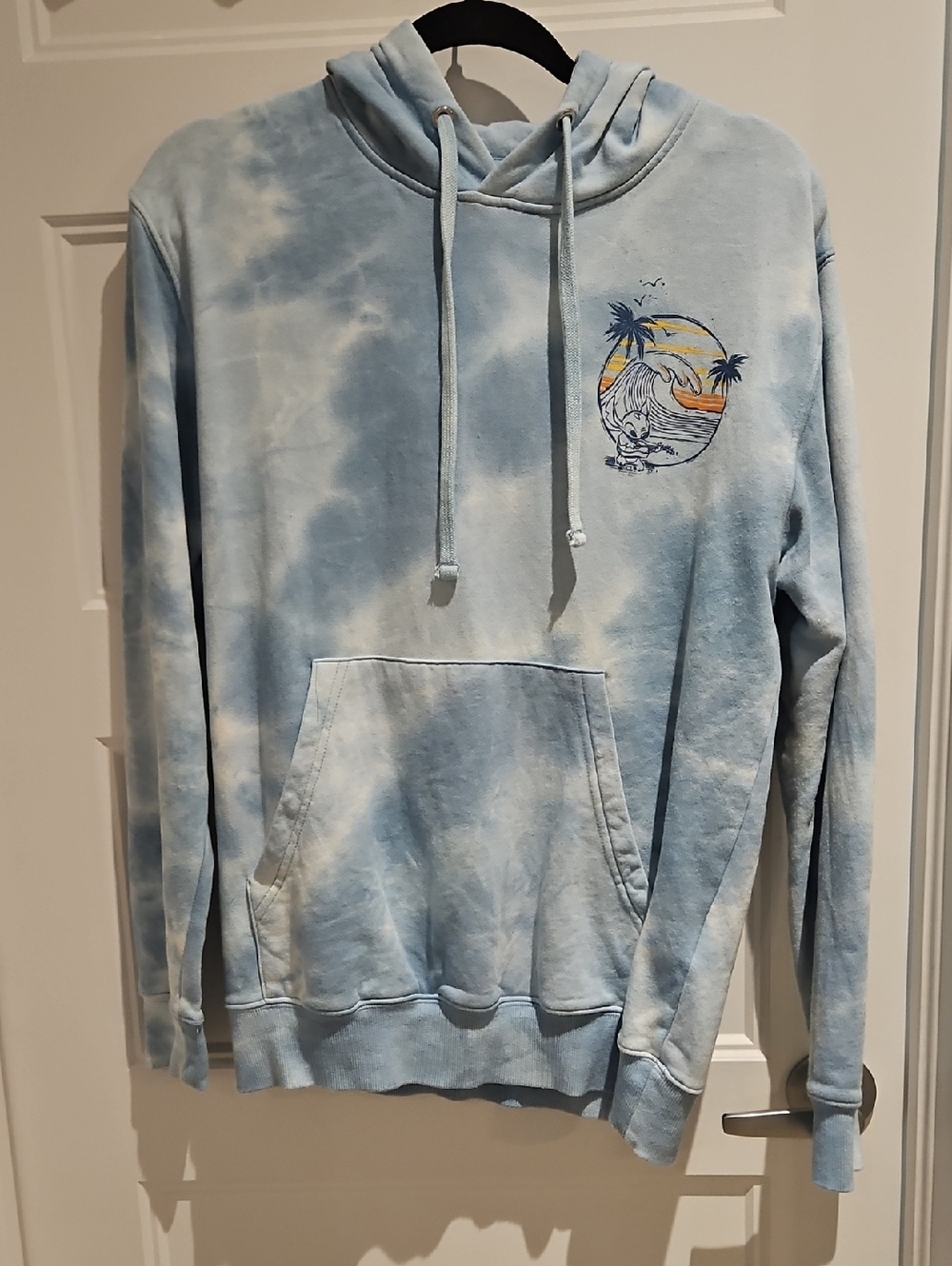 Disney Light Blue Tie-Dye Hoodie with Surf Graphic